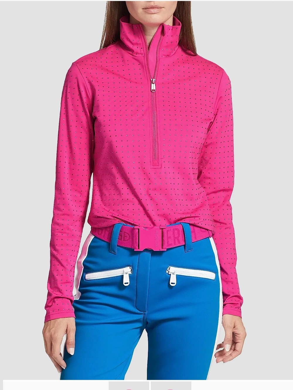 Goldbergh Gianna pink ski pully embellished with tiny rhinestones